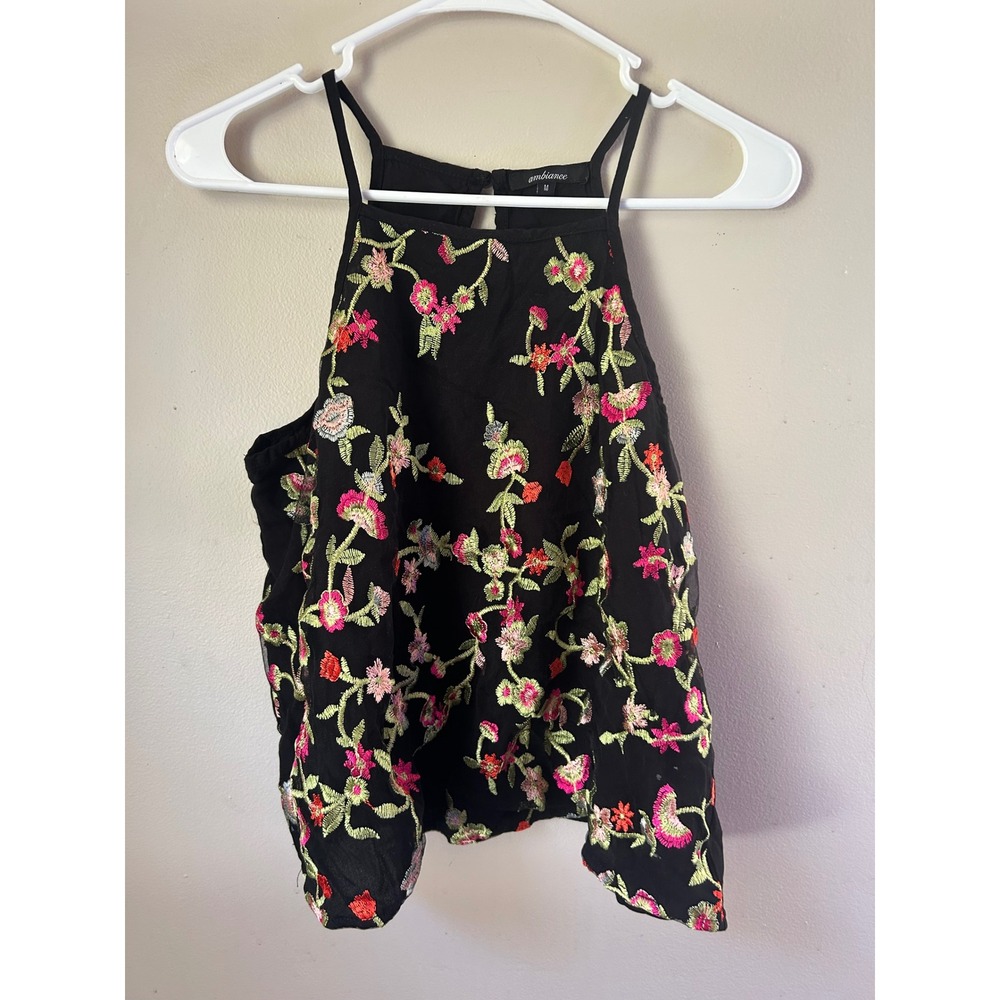 Ambiance Black Embroidered Floral‎ Tank Whimsigoth Fairycore Cottagecore